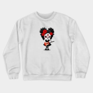 Sugar Skull Girl Playing Canadian Flag Guitar Crewneck Sweatshirt